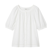 (W) Uniqlo Linen Blend Volume Sleeve Blouse Off White - JP