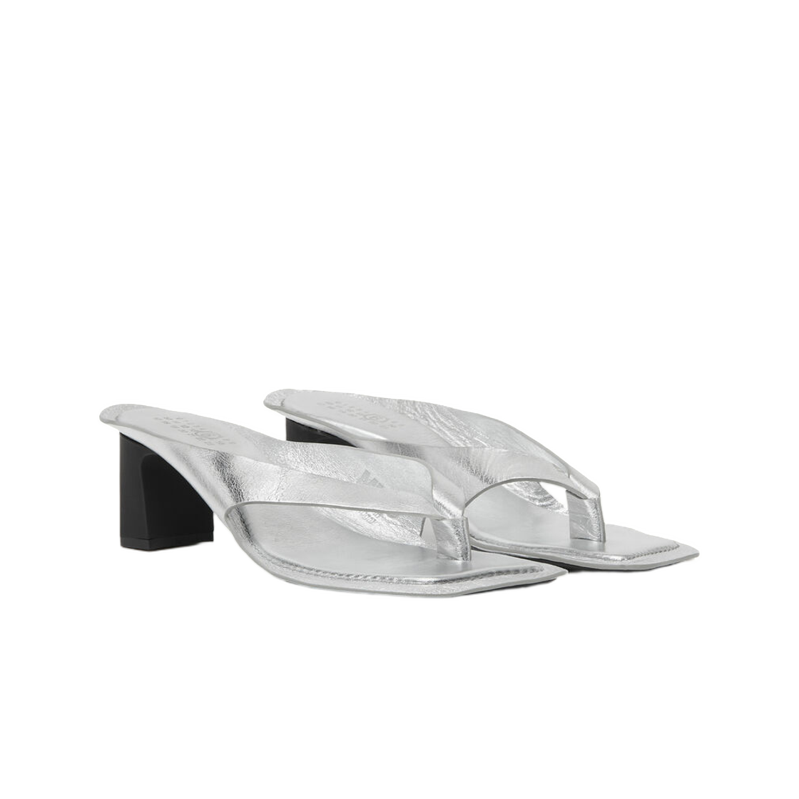 (W) MM6 메종 마르지엘라 아나토믹 레더 플립 플랍 뮬 실버((W) MM6 Maison Margiela Anatomic Leather Flip Flop Mules Silver) - 2