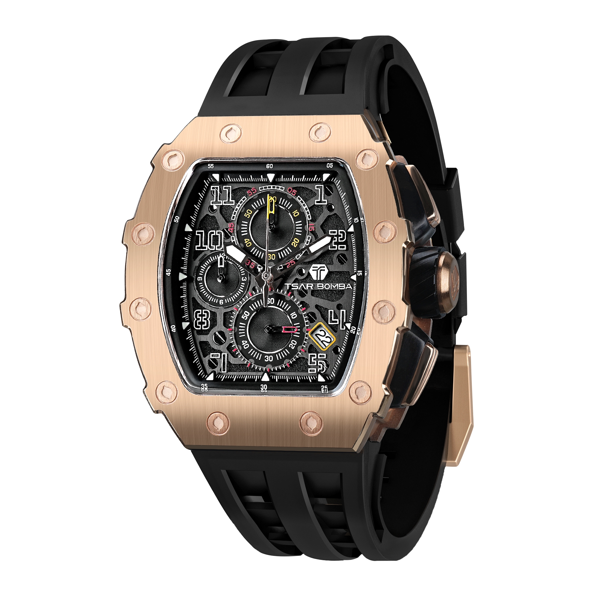 Tsar Bomba Elemental Chronograph Calendar Quartz TB8204Q-35 Golden Black 착용 스타일 - 2