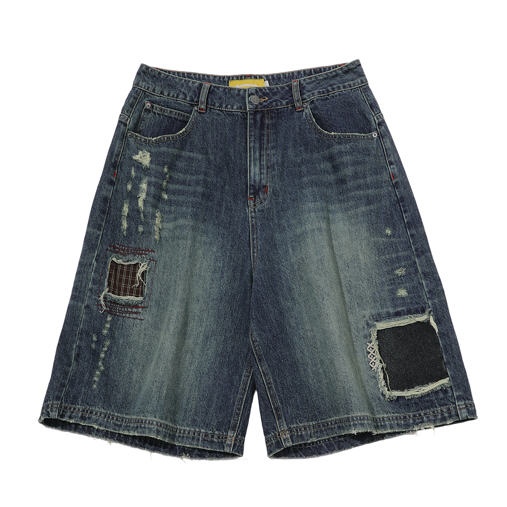 메인부스 리페어드 데님 쇼츠 블루(MAINBOOTH Repaired Denim Shorts BLUE) - 1