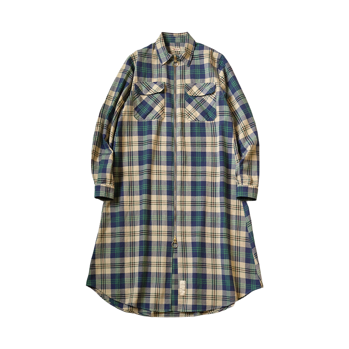 (W) 캐피탈 컬럼비아 체크 드리즐러 워크 셔츠 드레스 그린((W) Kapital Columbia Check Drizzler Work Shirt Dress Green)