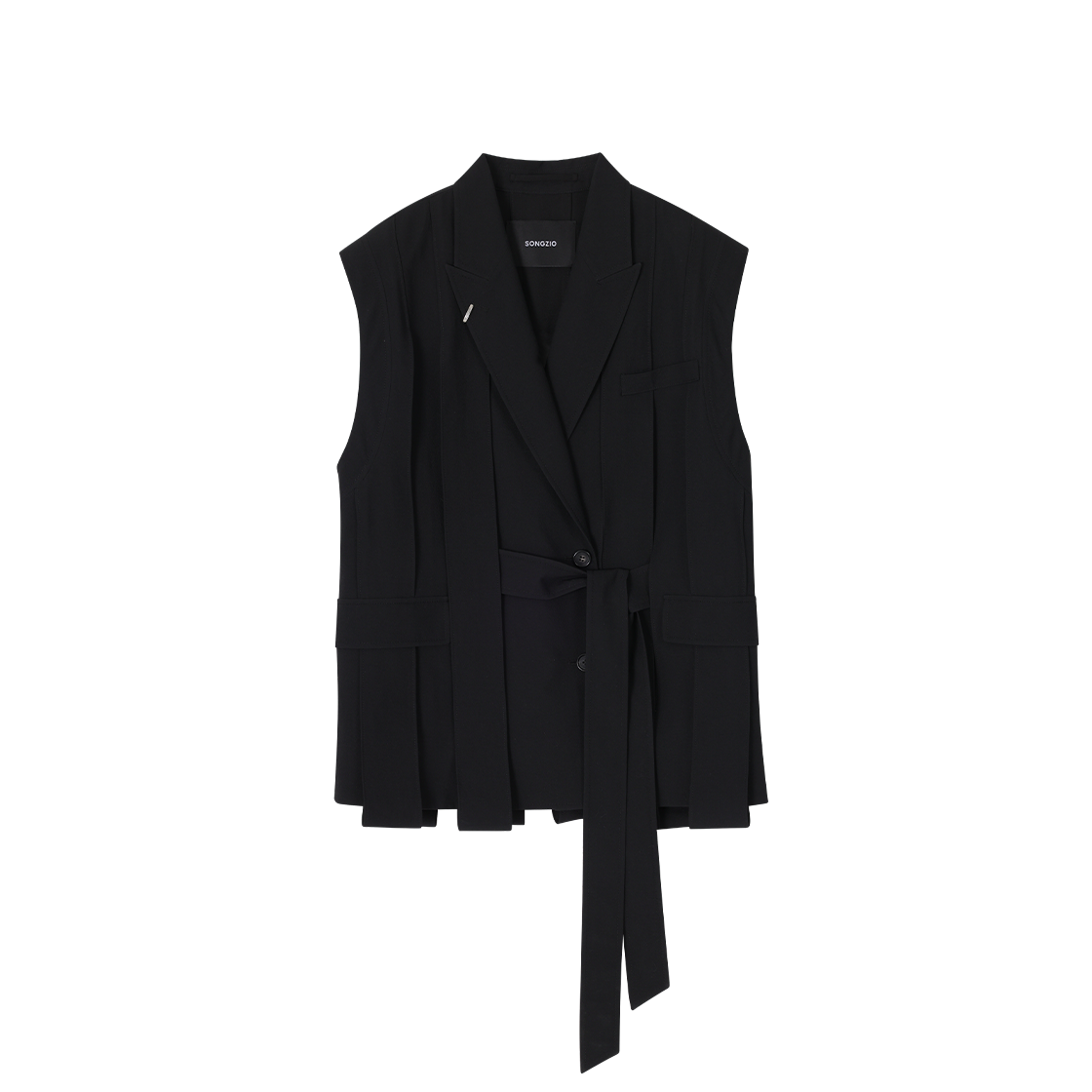 (W) 송지오 컬렉션 라인베일 슬리브리스 블레이저 블랙((W) SONGZIO COLLECTION Lineveil Sleeveless Blazer Black) - 1