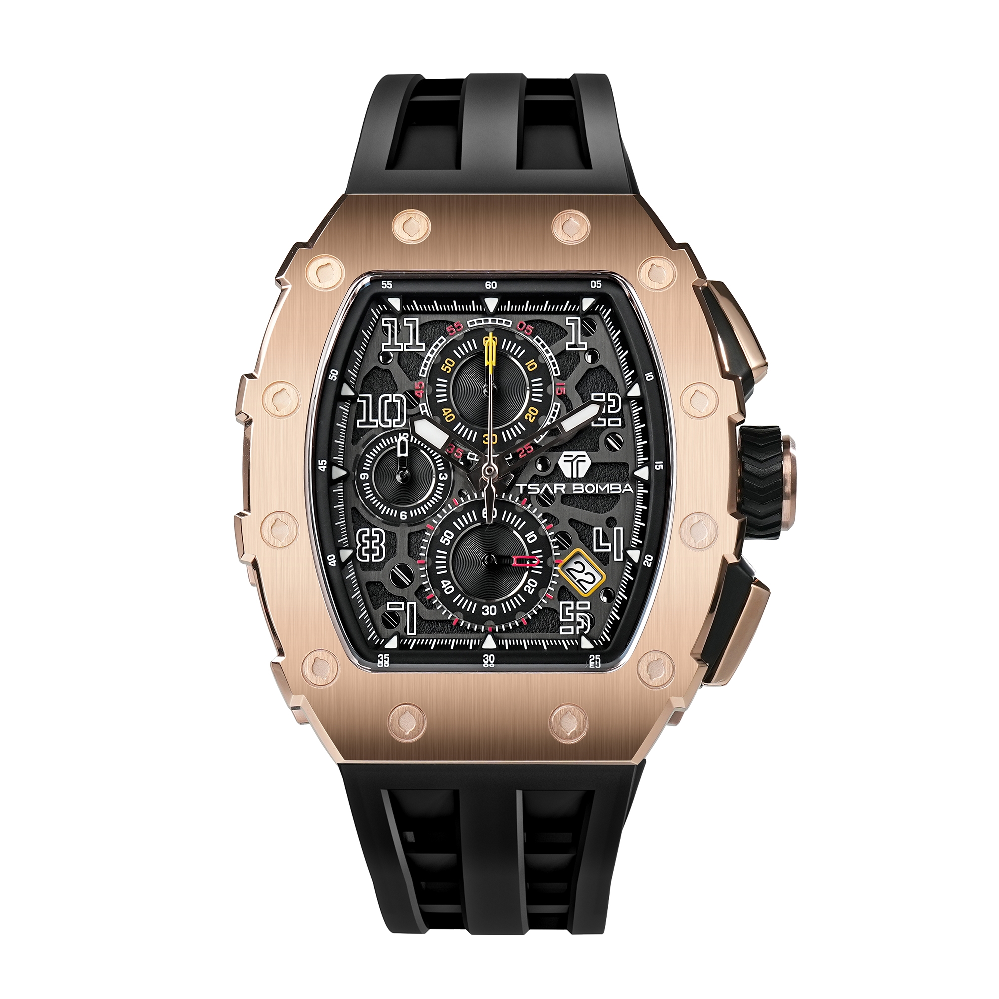 Tsar Bomba Elemental Chronograph Calendar Quartz TB8204Q-35 Golden Black 착용 스타일 - 1
