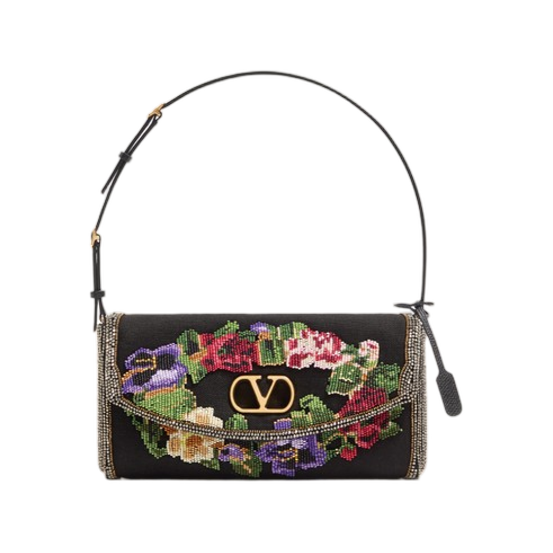 WB0T32LBHN96 Valentino Garavani Devain Small Embroidered Shoulder Bag Black Multicolour