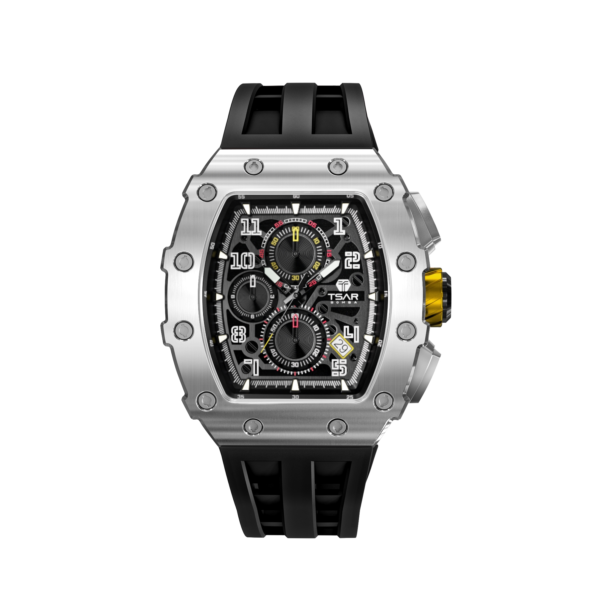 Tsar Bomba Elemental Chronograph Calendar Quartz TB8204Q-13 Silver Black 착용 스타일 - 1