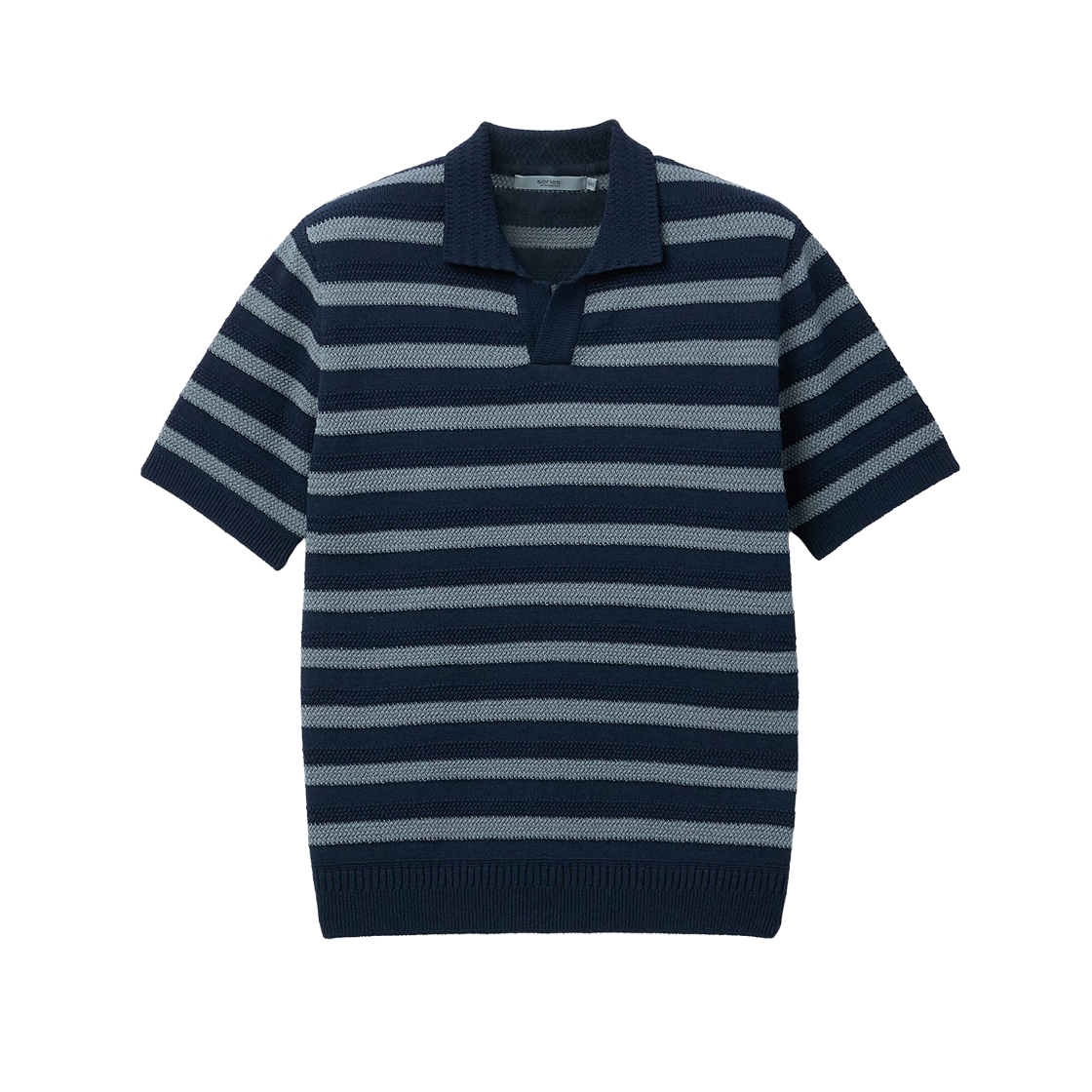 시리즈 패턴 하프 슬리브 오픈카라 스웨터 네이비(SERIES Pattern Half Sleeve Open Collar Sweater Navy)