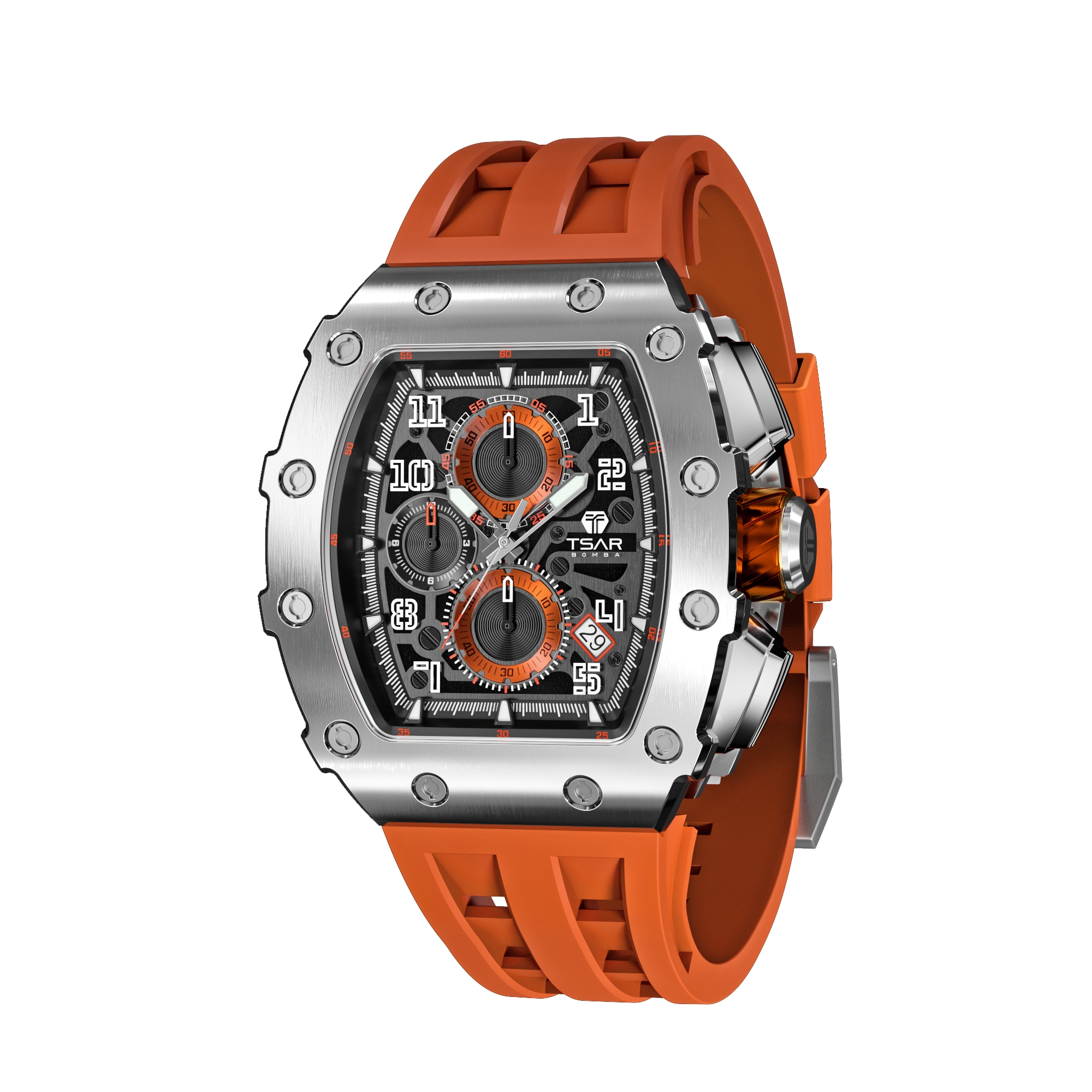 Tsar Bomba Elemental Chronograph Calendar Quartz  TB8204Q-11 Silver/Orange 착용 스타일 - 2