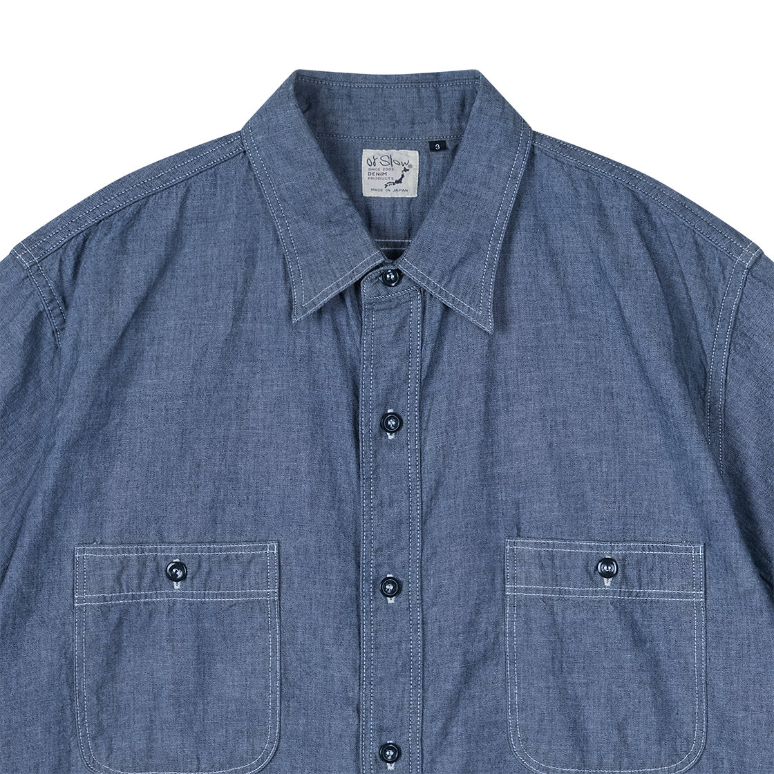 오어슬로우 쇼트 슬리브 샴브레이 워크 셔츠 샴브레이 - 26SS(Orslow Short Sleeve Chambray Work Shirt Chambray - 26SS) - 3
