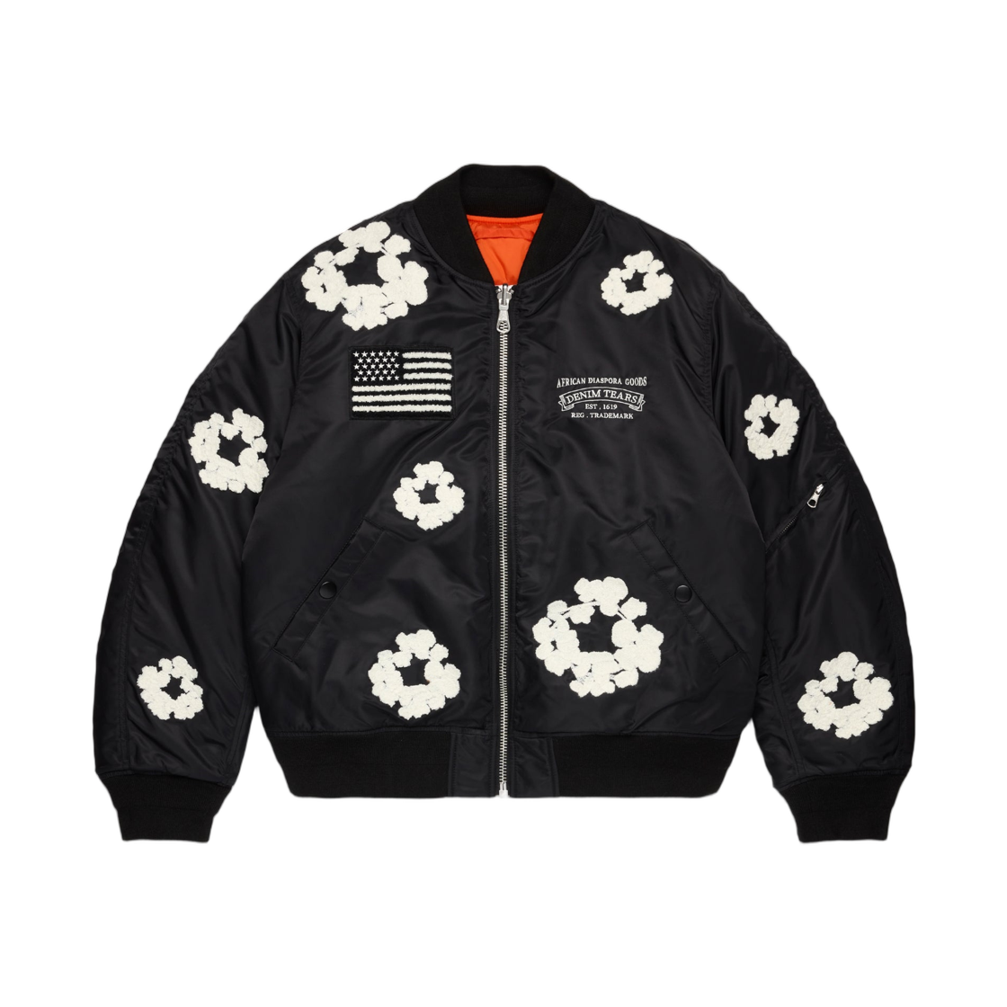 데님 티어스 코튼 리쓰 MA-1 봄버 자켓 블랙(Denim Tears Cotton Wreath MA-1 Bomber Jacket Black)