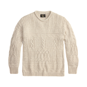 Double RL Cable Knit Roll Neck Sweater Cream