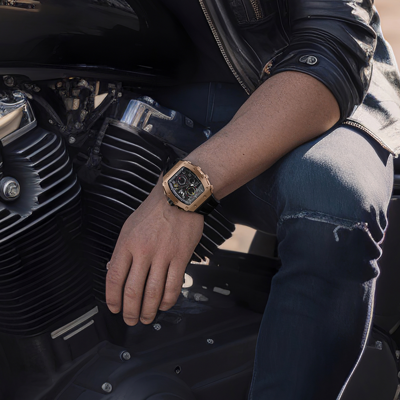 Tsar Bomba Elemental Chronograph Calendar Quartz TB8204Q-35 Golden Black 착용 스타일 - 5