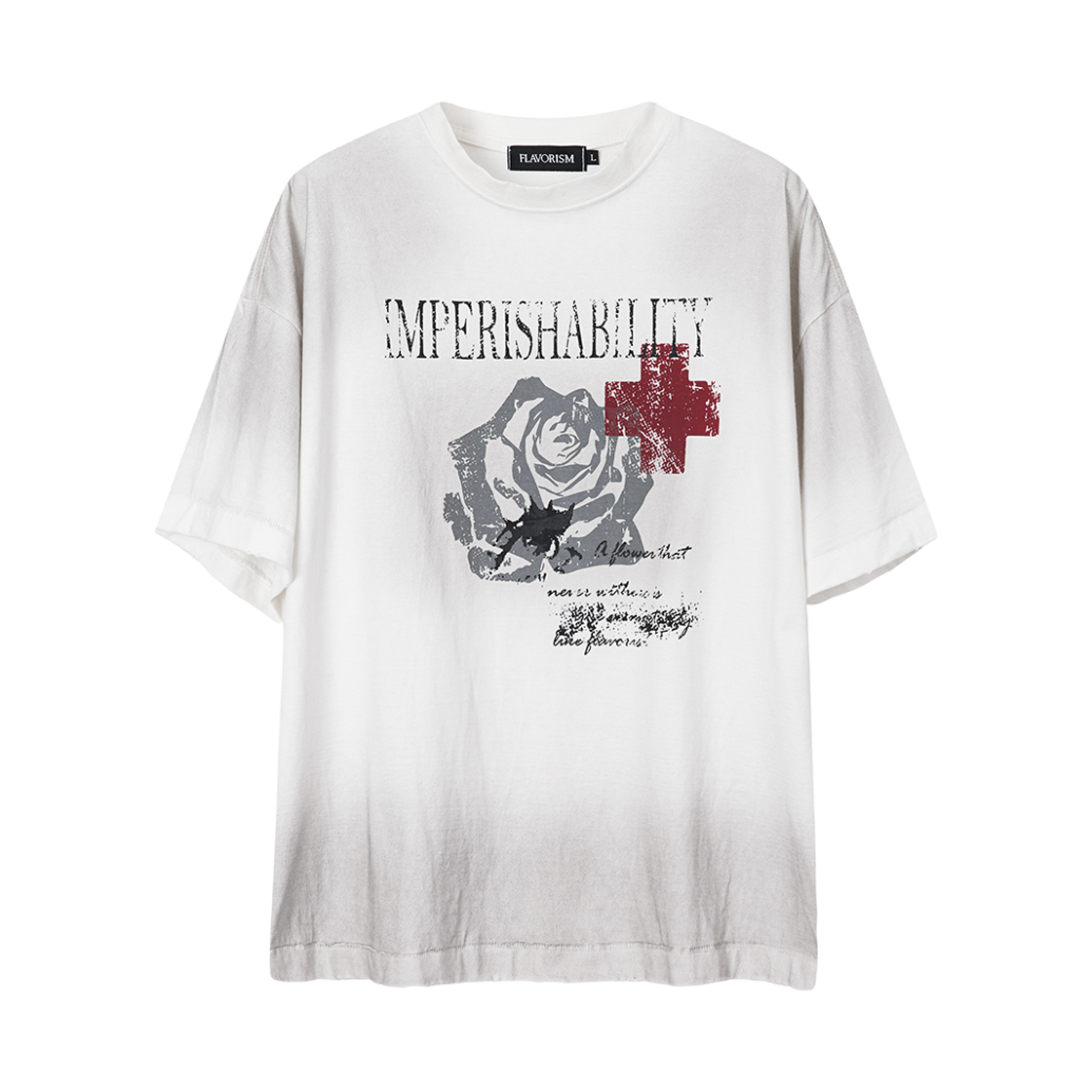 플레이버리즘 빈티지 크로스 앤 로지스 티셔츠 더티 화이트(Flavorism VTG Cross & Roses T-shirt Dirty White)
