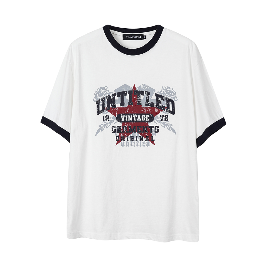 플레이버리즘 빈티지 그래픽 링거 티셔츠 화이트 네이비(Flavorism VTG Graphic Linger T-shirt White Navy)