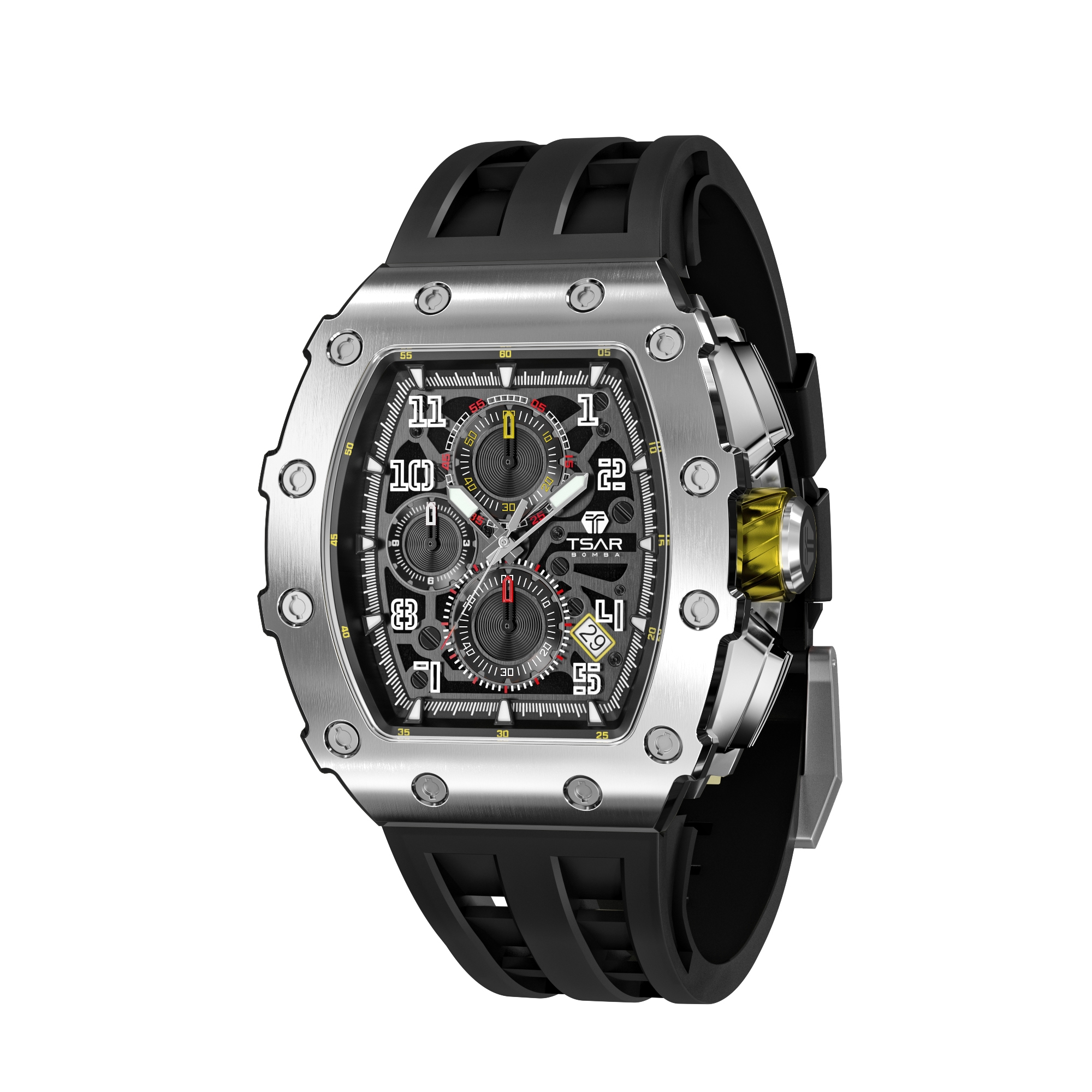 Tsar Bomba Elemental Chronograph Calendar Quartz TB8204Q-13 Silver Black 착용 스타일 - 2