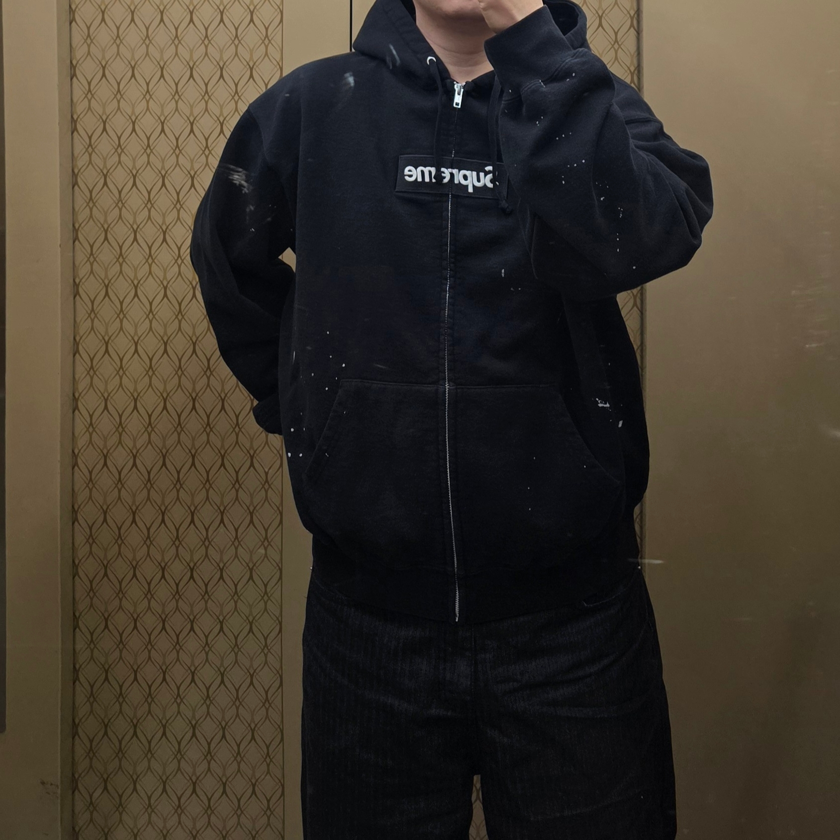 Supreme x MM6 Maison Margiela Box Logo Zip Up Hooded Sweatshirt Black - 26SS 착용 스타일 - 1