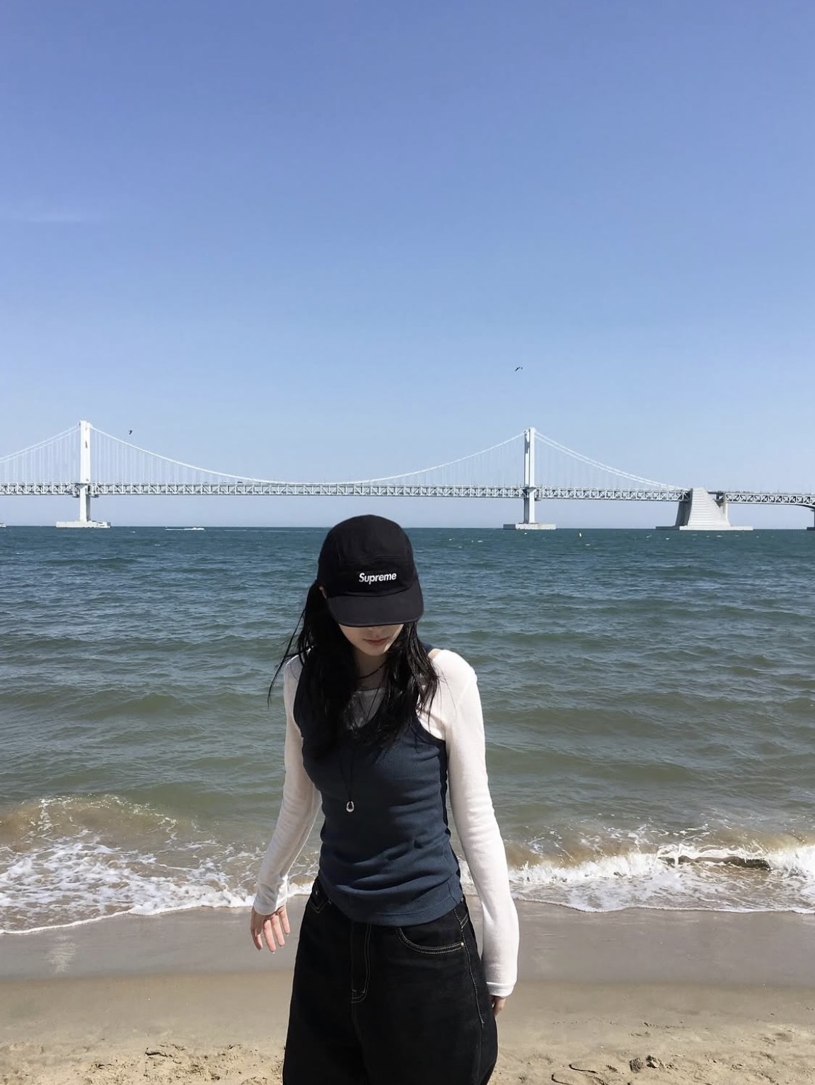 Supreme Washed Chino Twill Camp Cap Black 착용 스타일 - 2