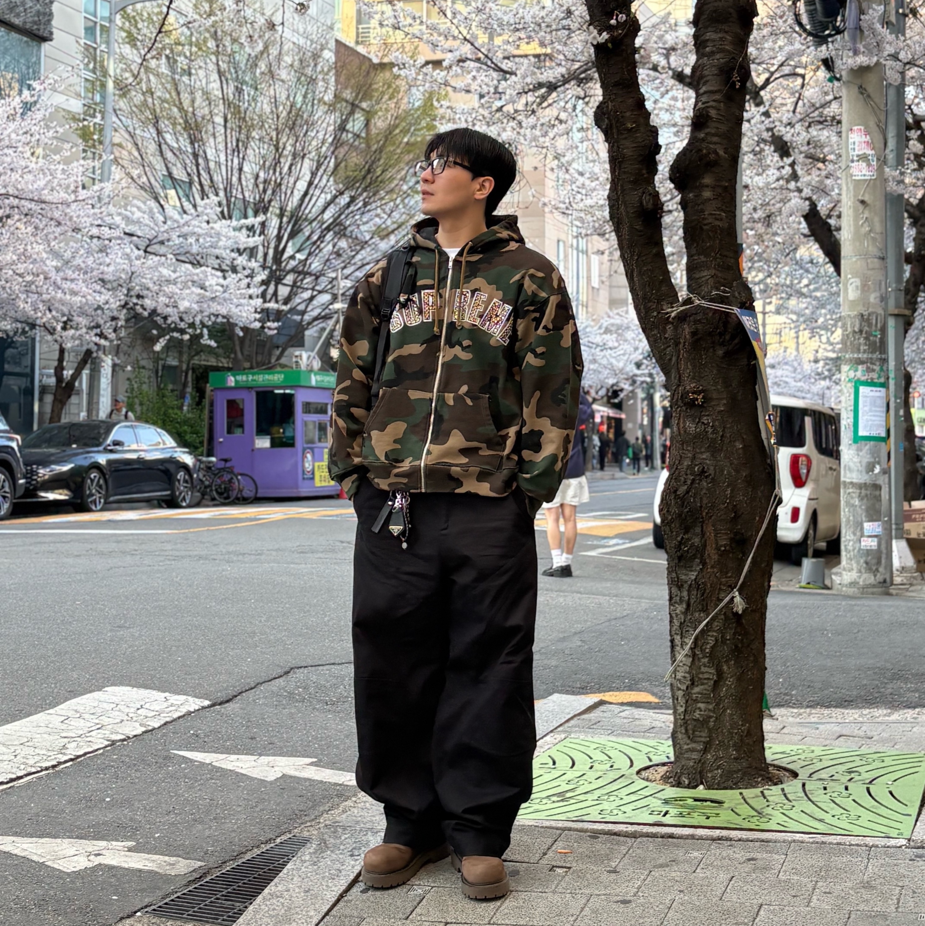 Supreme x B.B. Simon Zip Up Hooded Sweatshirt Woodland Camo - 25SS, LOSTGARDEN Route Brown 착용 스타일 - 2