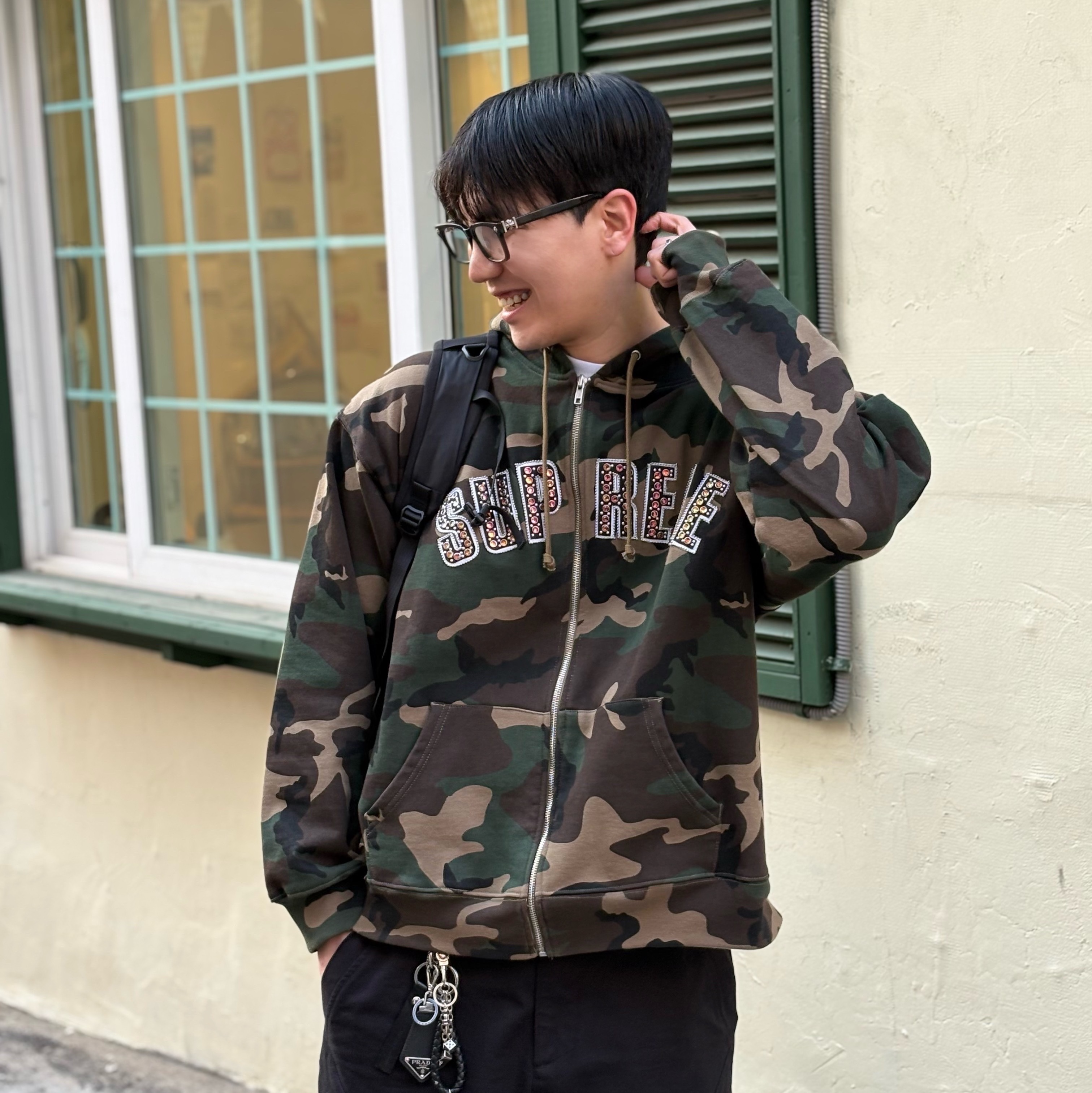 Supreme x B.B. Simon Zip Up Hooded Sweatshirt Woodland Camo - 25SS, LOSTGARDEN Route Brown 착용 스타일 - 3