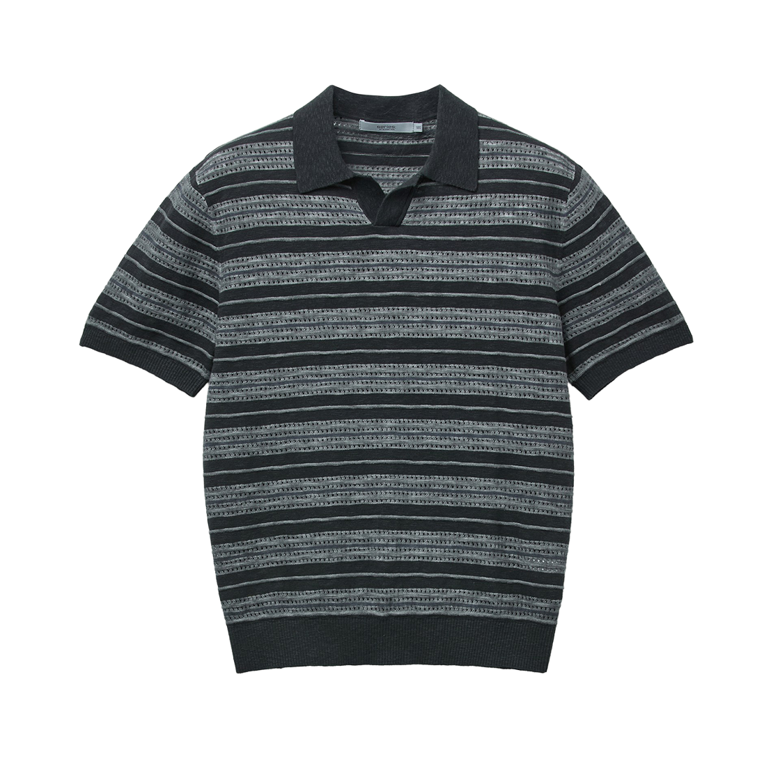 시리즈 콜드다잉 스트라이프 오픈카라 스웨터 차콜(SERIES Cold Dyed Stripe Open Collar Sweater Charcoal)