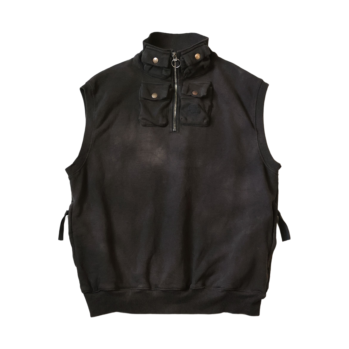 K2510SC139 Kapital French Terry Nickel 4Short Half Zip Vest Dirty Dyed Charcoal
