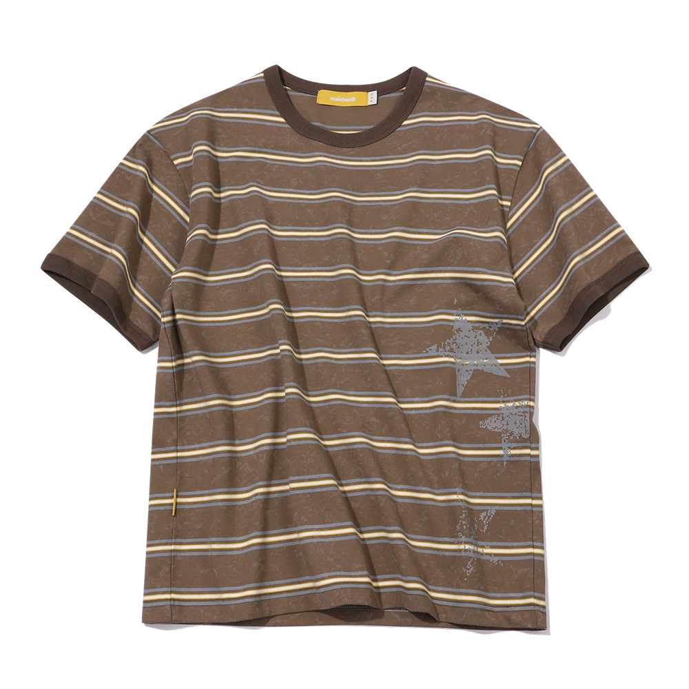 메인부스 러프 스타 스트라이프 티셔츠 브라운(MAINBOOTH Rough Star Stripe T-shirt Brown)