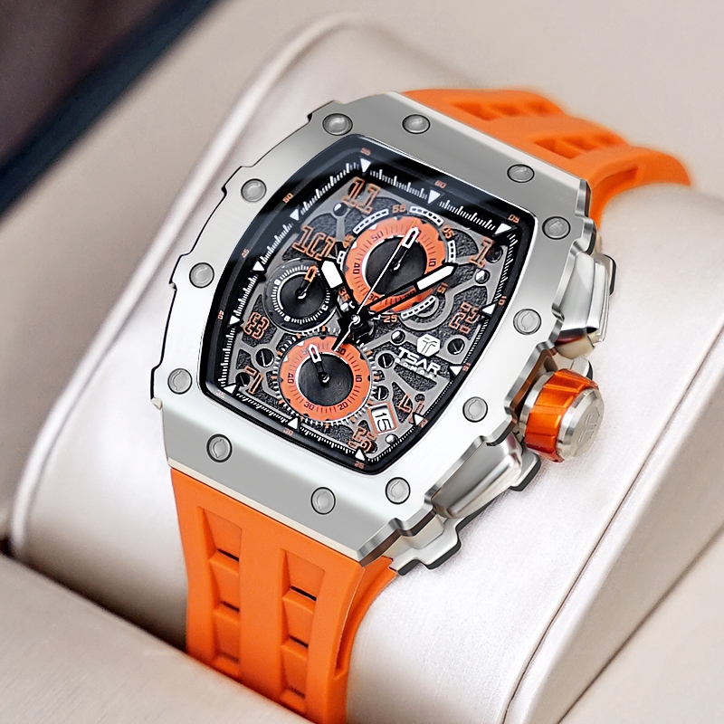 Tsar Bomba Elemental Chronograph Calendar Quartz  TB8204Q-11 Silver/Orange 착용 스타일 - 1