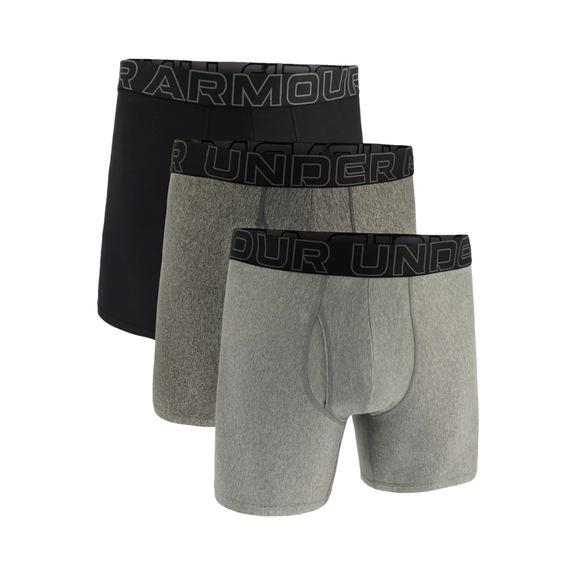 언더아머 퍼포먼스 테크 6인치 박서조크 블랙 그레이 (3개입)(Under Armour Performance Tech 6 Inch Boxerjock Black Grey (3 Pack))