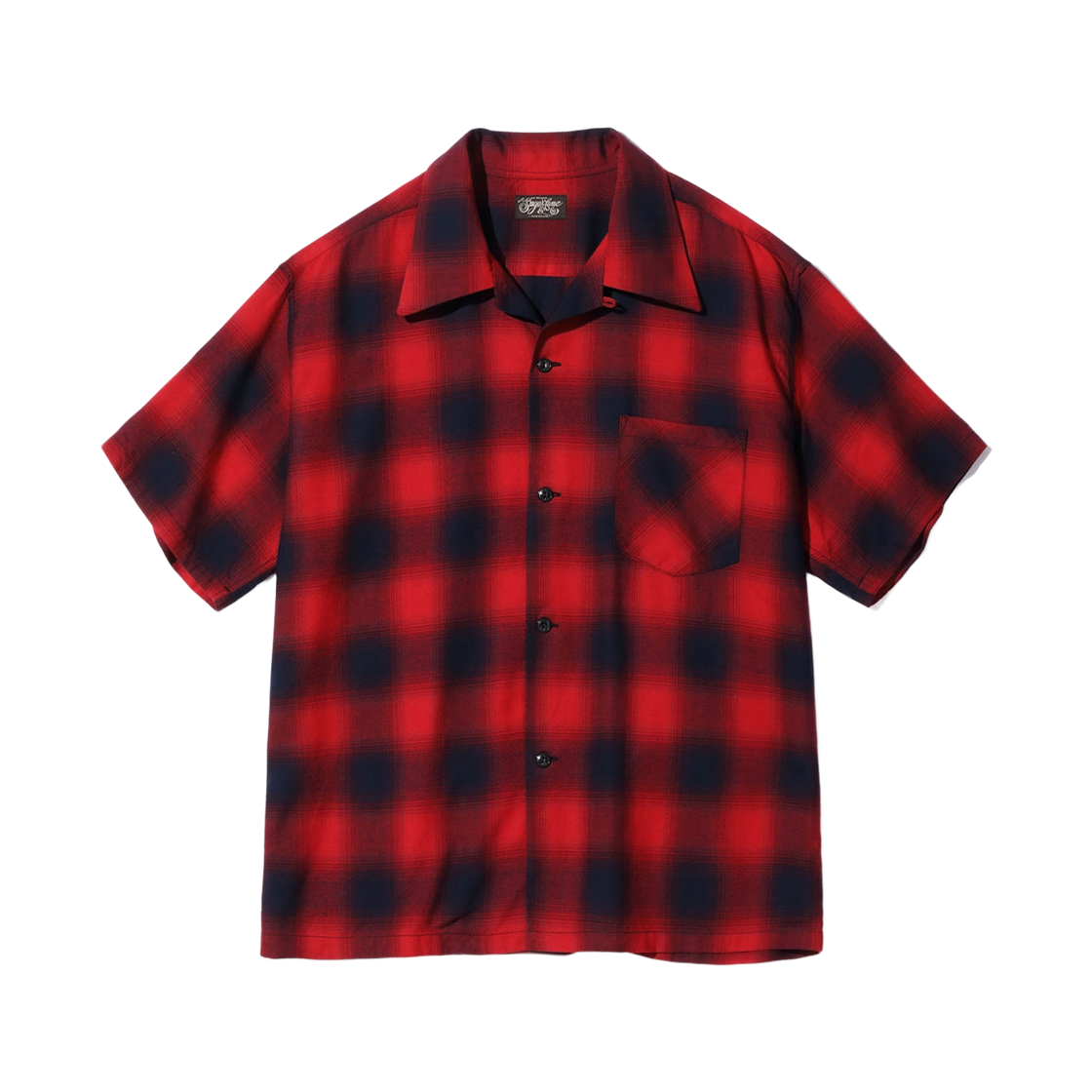 슈가 케인 레이온 옴브레 체크 오픈 셔츠 레드(Sugar Cane Rayon Ombre Check Open Shirt Red)