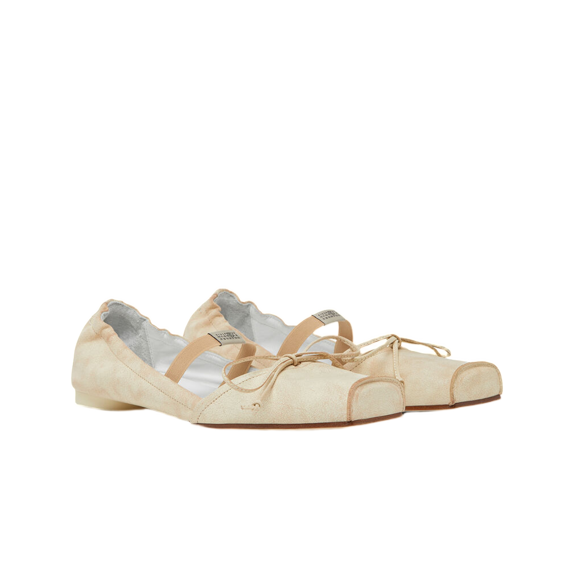 (W) MM6 메종 마르지엘라 스퀘어 토 레더 발레리나 슈즈 베이지((W) MM6 Maison Margiela Square-Toe Leather Ballerina Shoes Beige) - 2