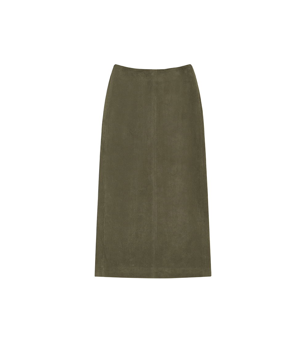 뮈르뮈르 키노 자수 스웨이드 맥시스커트 카키(Murmure Kino Embroidered Suede Maxi Skirt Khaki) - 1