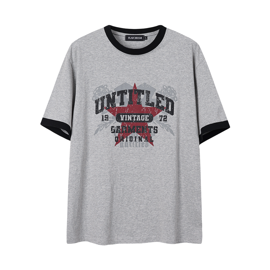 플레이버리즘 빈티지 그래픽 링거 티셔츠 메란지 블랙