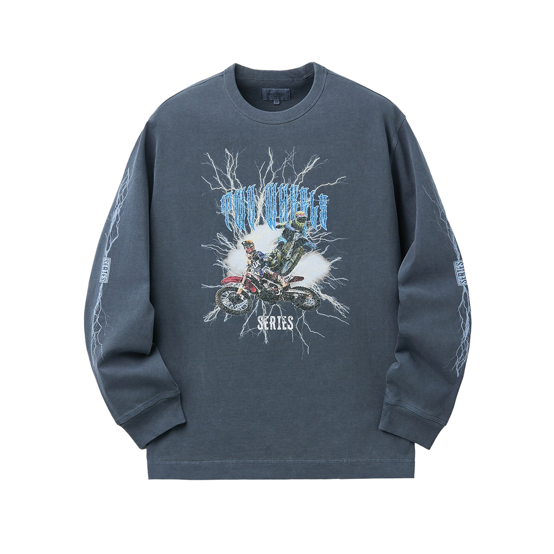 시리즈 모터사이클 프린팅 긴팔 티셔츠 블루(SERIES Motorcycle Print Long Sleeve T-Shirt Blue) - 1