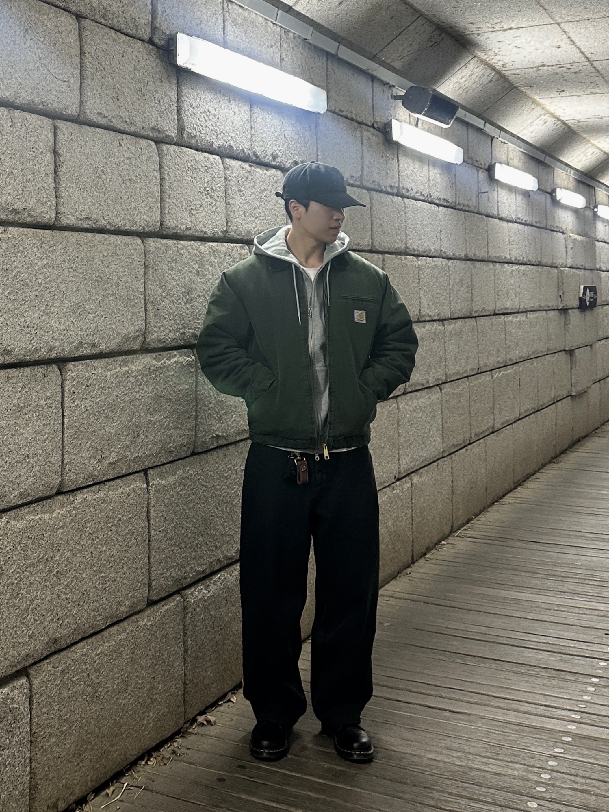 Sunday Ceremony Sy Logo 5 Panel Cotton Cap - Black, Carhartt WIP OG Detroit Jacket Olive Black Stone Canvas - Winter 착용 스타일 - 1