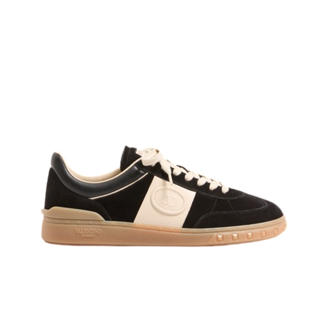 YS0H77LALCHQ Valentino Upvillage Low Top Trainer in Split Leather and Calfskin Nappa Leather Black
