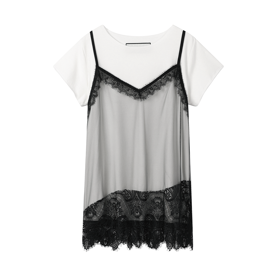 더바이닐하우스 레이스 레이어드 원피스 화이트(Thevinylhouse Lace Layered One-Piece (W) White)