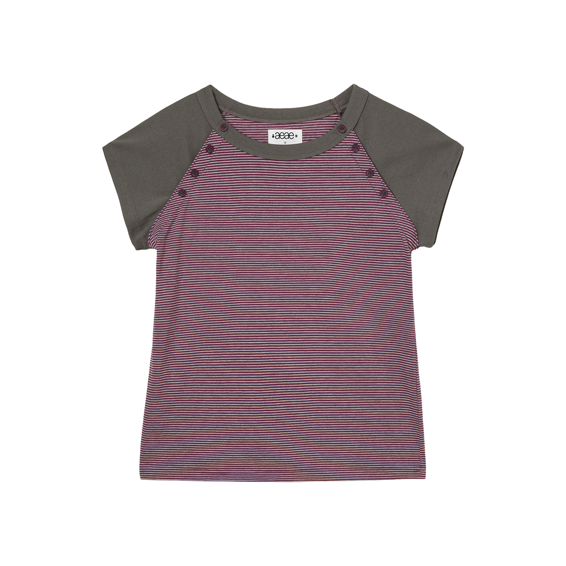 에이이에이이 스트라이프 버튼 래글런 티 퍼플(AEAE Stripe Button Raglan Tee Purple)