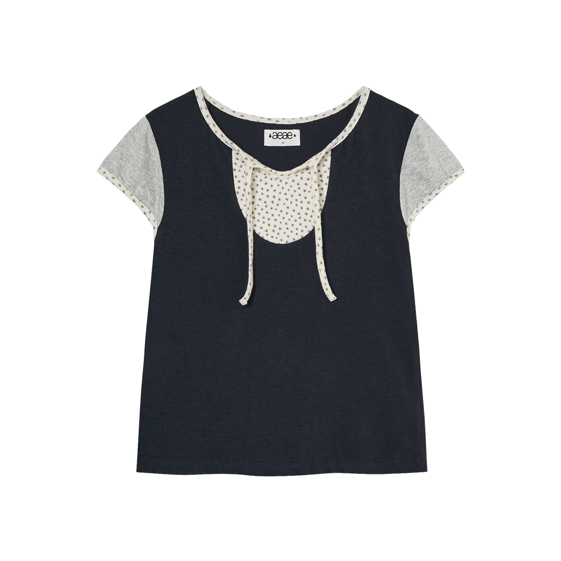 에이이에이이 플라워 블록 티 네이비(AEAE Flower Block Tee Navy)