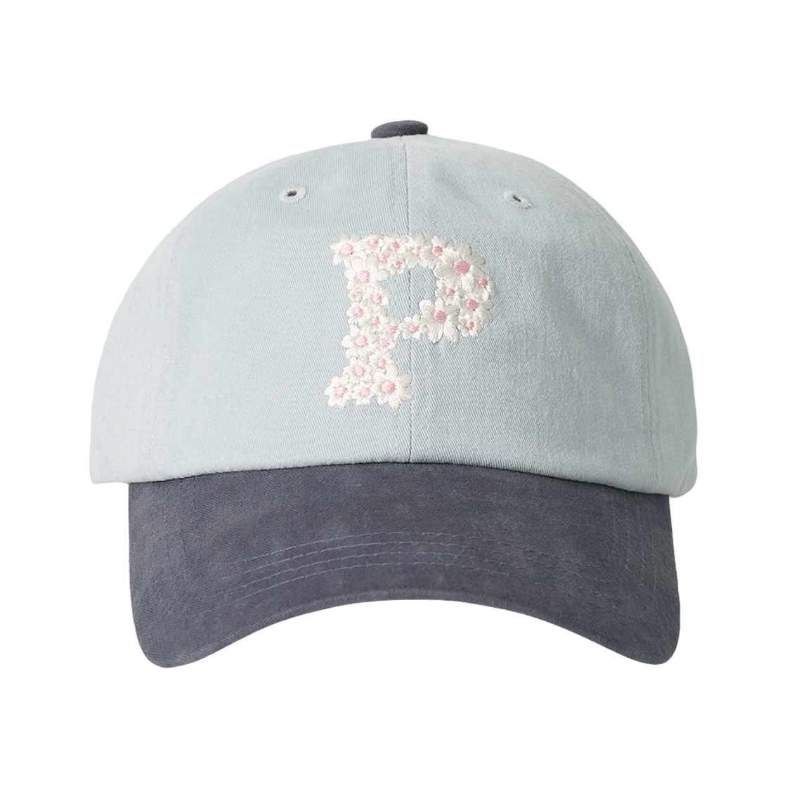 올인컴플리트 플로럴 P 로고 볼캡 소프트 네이비 & 소라(Allincomplete Floral P Logo Ball Cap Soft Navy & Sky blue)