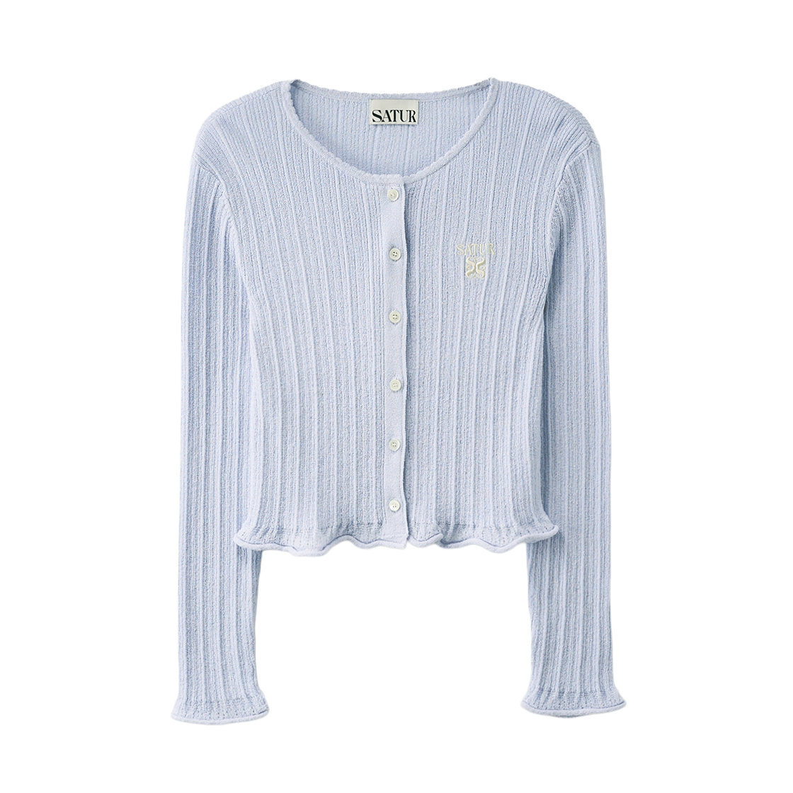 세터 우먼 시어 롱 슬리브 크롭 가디건 스카이 블루