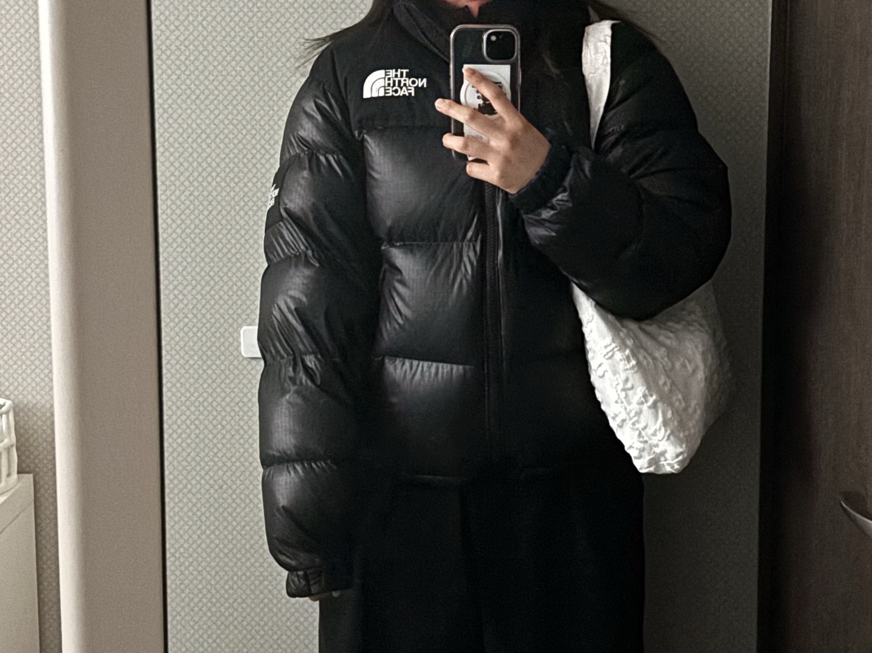 The North Face White Label Novelty Nuptse RDS Down Jacket Black 착용 스타일 - 3