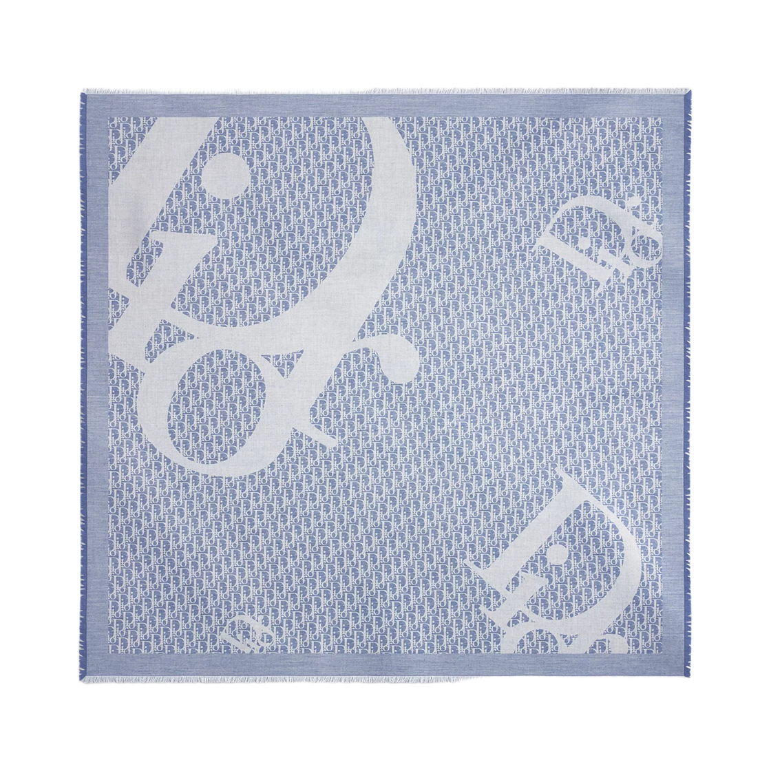 62TS120I1054-C527 (W) Dior Infiny Shawl Cotton Cashmere & Silk Jacquard Denim Blue