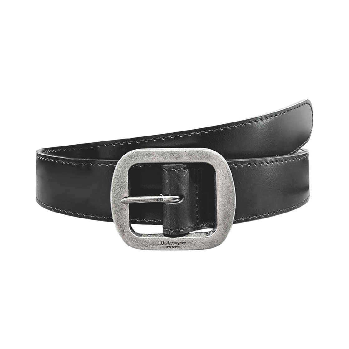 언더마이카 무.128 오리지널 로고 에센셜 레더 벨트 실버 / 블랙(Undermycar MU.128 Original Logo Essential Leather Belt Silver / Black)