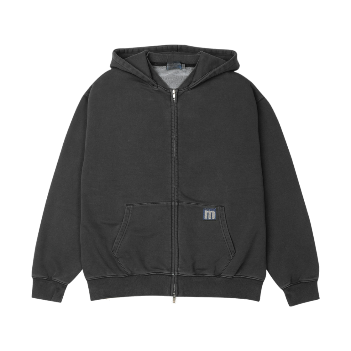 맨하탄 레코즈 피그먼트 립 카라 집업 후디 - 차콜(Manhattan Records PM Rib Collar Zip Up Hoodie - Charcoal)