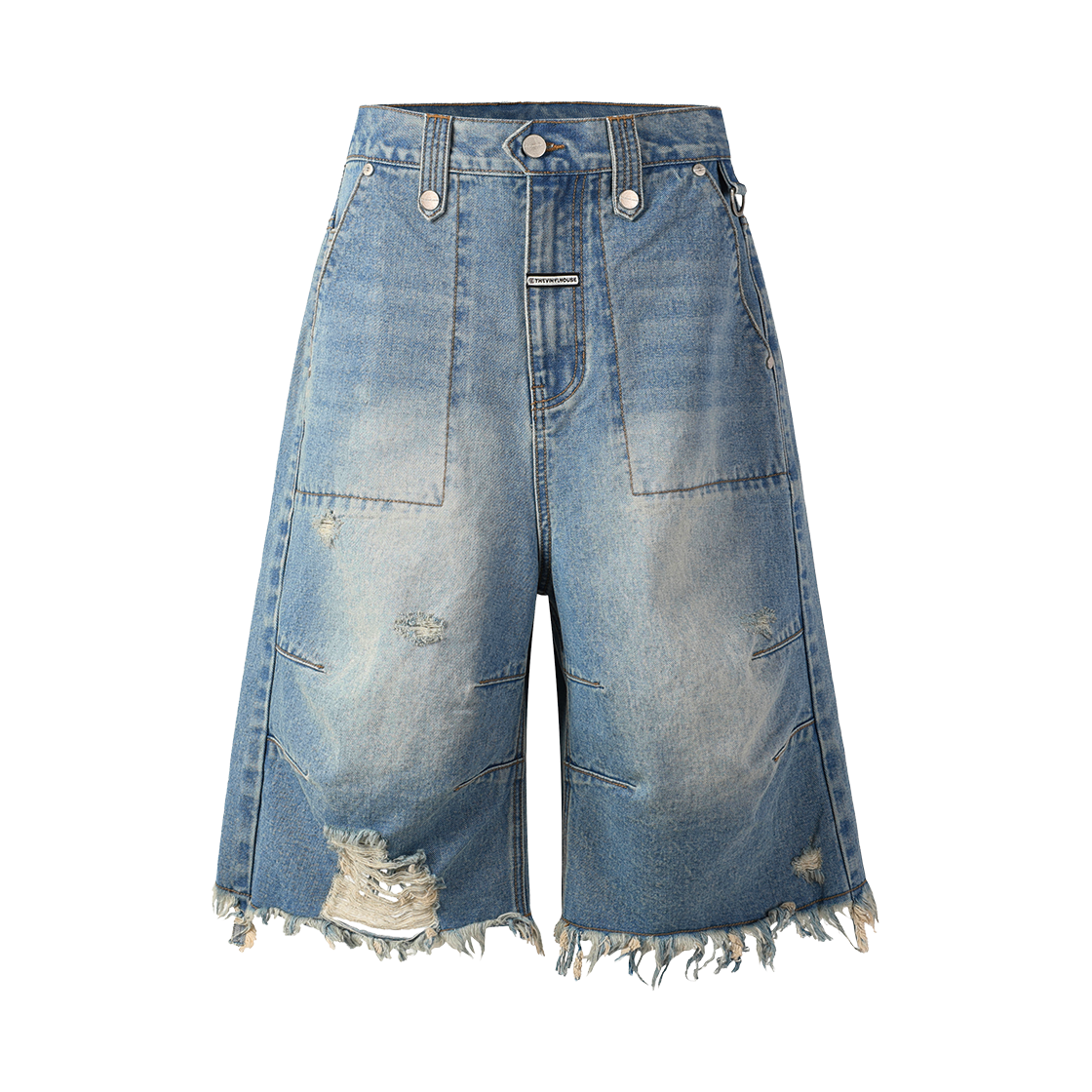 더바이닐하우스 디스트로이드 데님 쇼츠 라이트 블루(Thevinylhouse Destroyed Denim Shorts Light Blue)