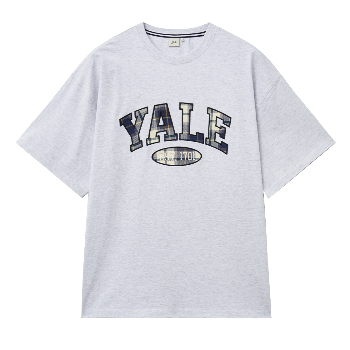 예일 체크 투톤아치 티셔츠_라이트 그레이(Yale Check Two-Tone Arch T-Shirt_Light Gray)