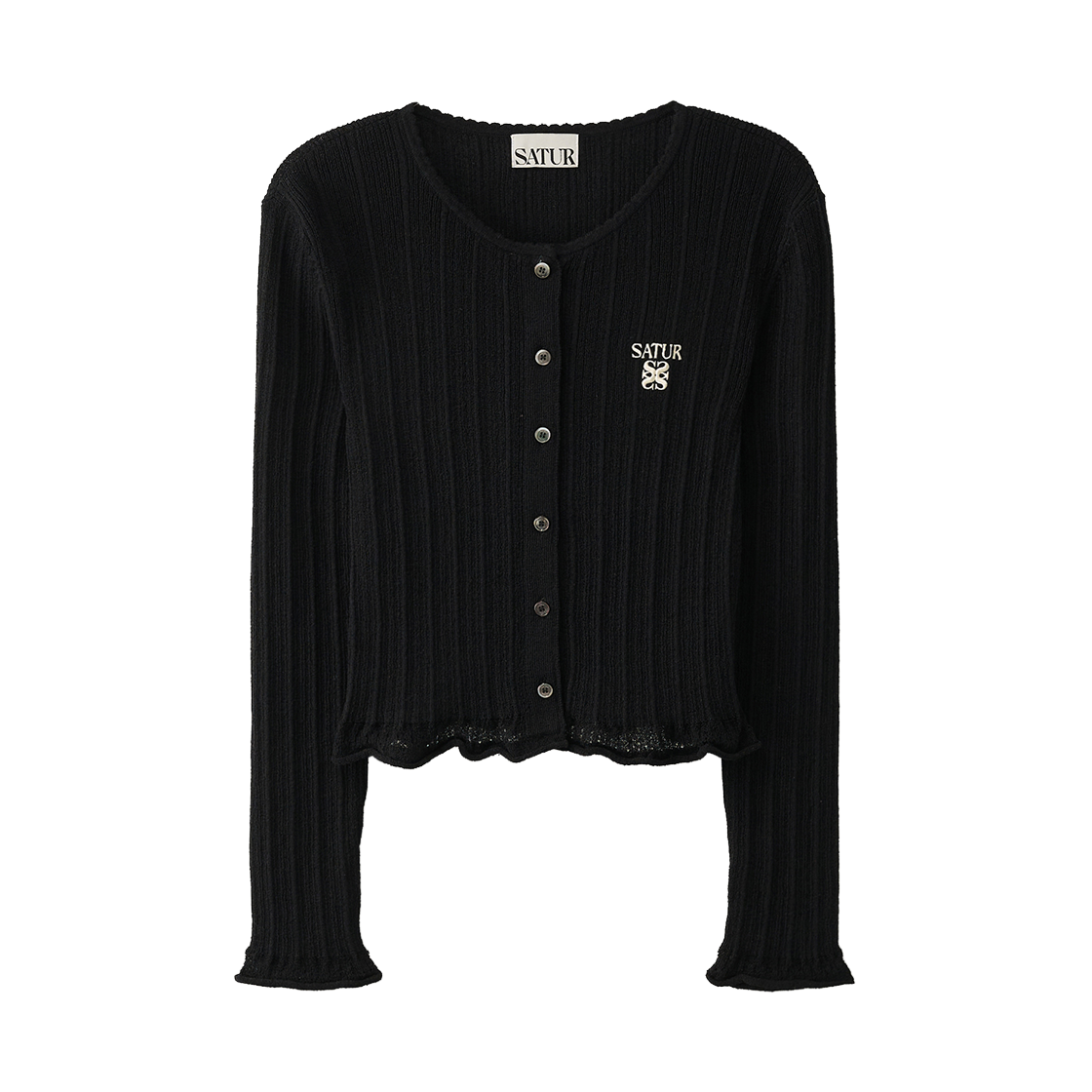 세터 우먼 시어 롱 슬리브 크롭 가디건 블랙(SATUR W Sheer Long Sleeve Crop Cardigan Black)