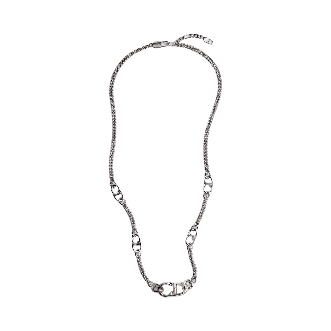 N3793HOMMT-D000 Dior CD Icon Slim Chain Link Necklace Silver Finish Brass Silver