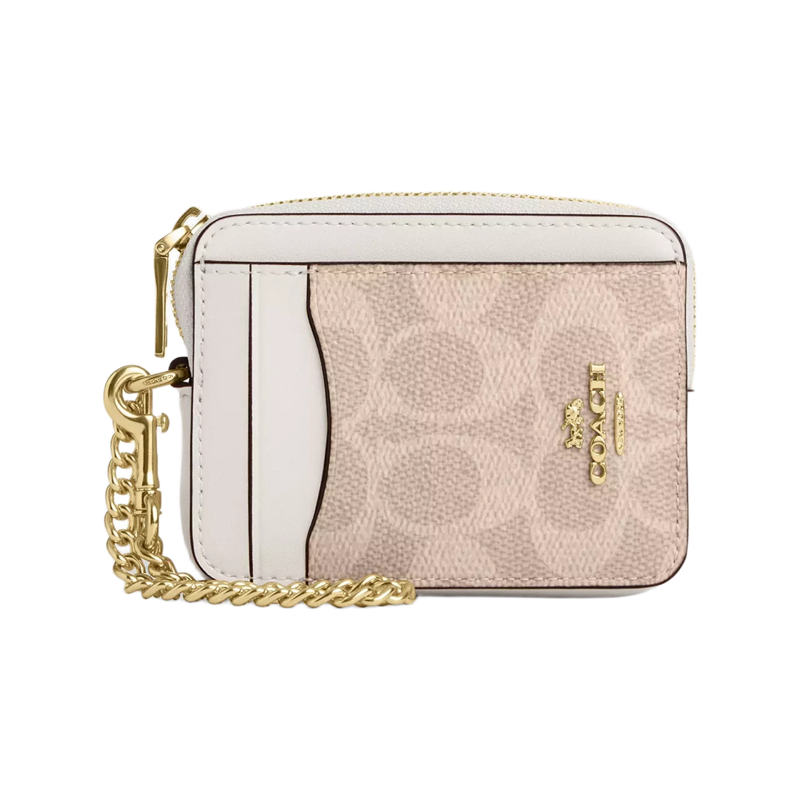 코치 시그니처 캔버스 집 카드 케이스 이미테이션 골드 샌드(Coach Zip Card Case in Signature Canvas Imitation Gold Sand)