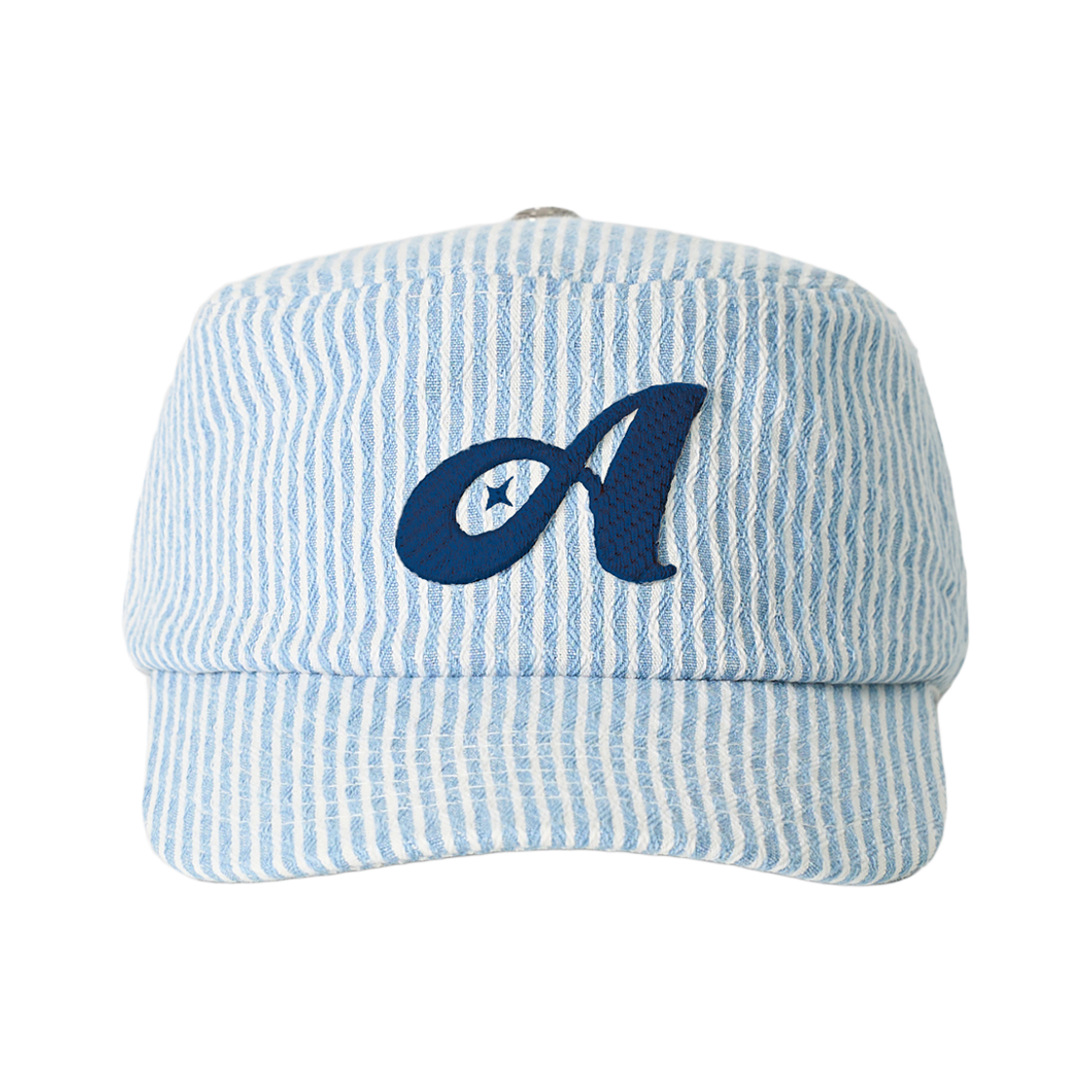 올인컴플리트 아가일 스트라이프 데님 필박스 캡 중청(Allincomplete Argyle Stripe Denim Pillbox Cap Blue Denim)
