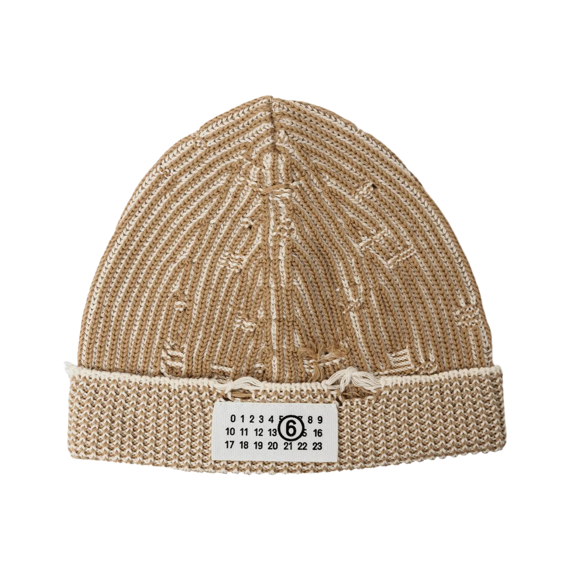 S52TB0011M13214961 MM6 Maison Margiela Amended Optical Rib Beanie Camel Chalk